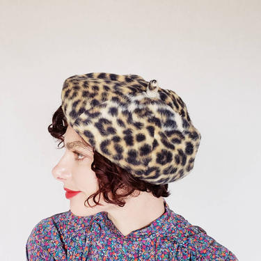 1960s Animal Print Tam Hat / 60s Leopard Print | RareJule Vintage