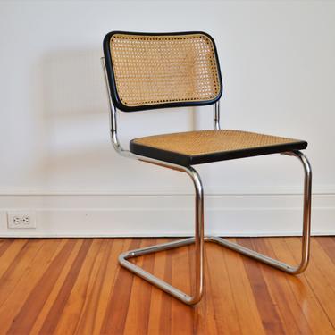 Vintage Italian Marcel Breuer Cesca Style Chair in Black and Ratan 