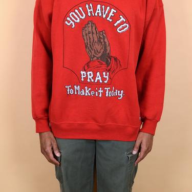 Vintage 90s Red Prayer Hands Pray Sweater Large XL 