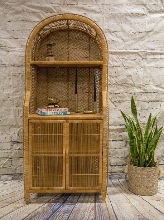 SHIPPING NOT FREE!!! Sunburst Vintage Rattan Cabinet/ Wicker Hutch ...