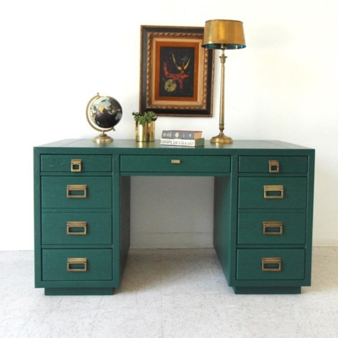 Vintage Refurbished Dark Green Mid Century Desk Sunbeam Vintage