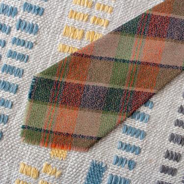 Vintage 1970s Scottish Wool Plaid Wide Tie - Green & Orange Gae Laird Scottish Tartan Necktie 