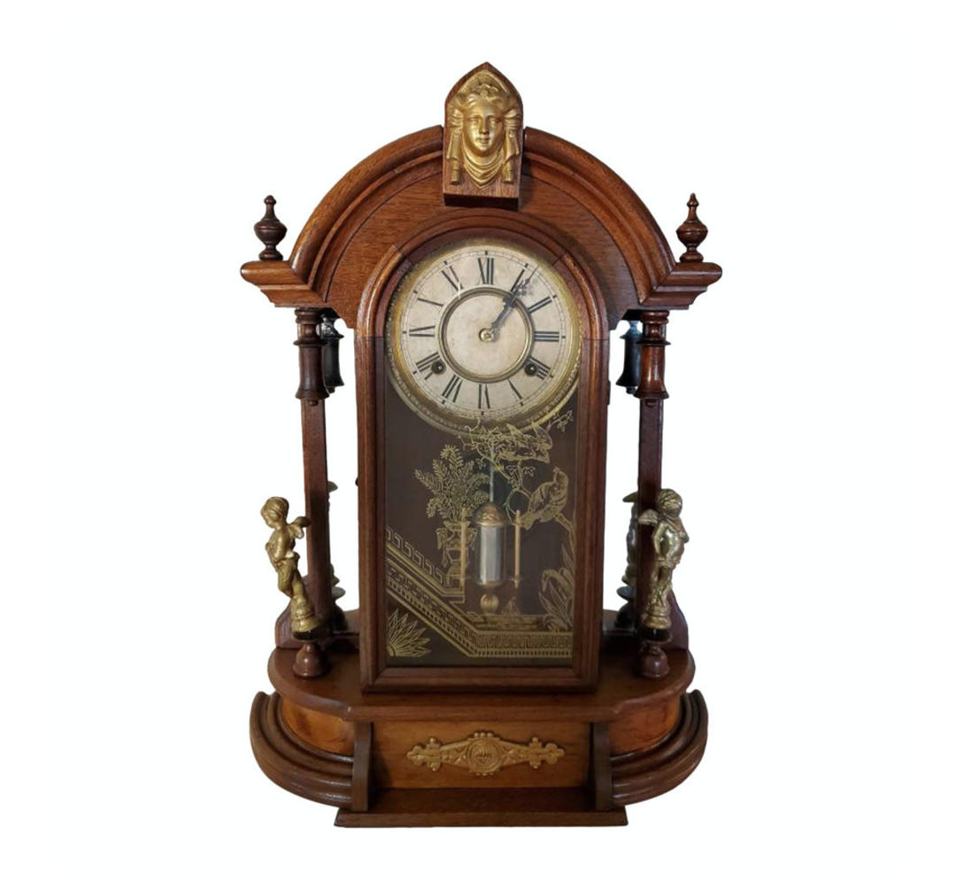 19th Century American Antique Waterbury Oxford Parlor Clock, Carved ...