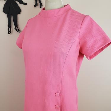 Vintage 1960's Bright Pink Shift Dress / 70s Polyester Bubblegum Day Dress XL 