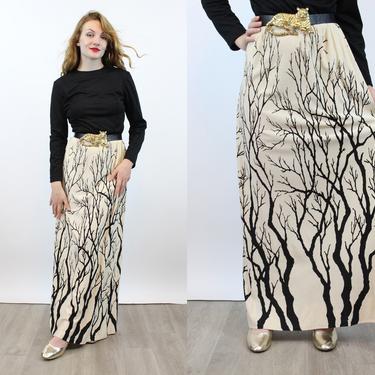 1960s GRAPHIC tree print maxi dress small medium | new winter 