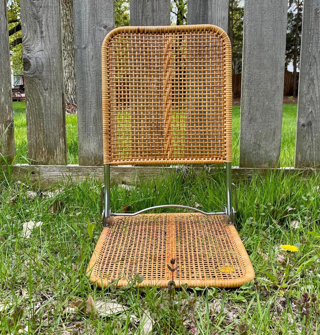 Vintage Wicker Beach Chair, Rattan Folding Portable and Adjustable