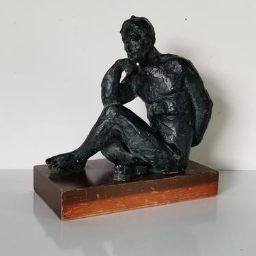 70's Vintage Kimro &quot; Thinking Man &quot; Signed Sculpture 