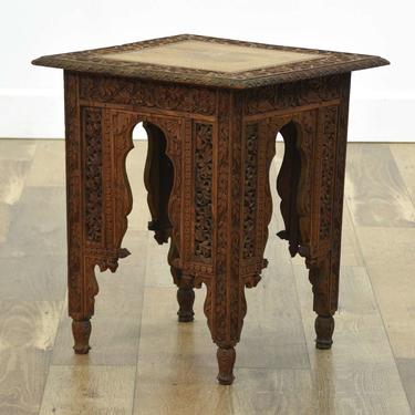 Bohemian Carved Antique End Table 