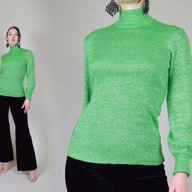 1970's Green Lurex Turtleneck | Vintage Lurex Turtleneck | 1970s Lurex Sweater 