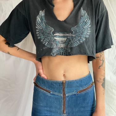 Vintage Harley Tshirt / Cropped Moto T-shirt / Super Soft T-shirt / Biker Babe Status / Crop top 