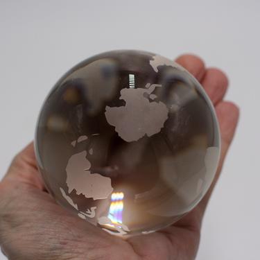 vintage crystal glass orb paperweight/frosted continents 