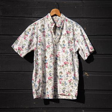 Vintage Reyn Spooner Hawaiian Shirt | Large Cotton Reverse Print Canterbury Bells Floral Hawaiian Shirt | Tropical Aloha Shirt Surf Polo 