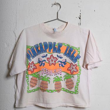Vintage 90's Pineapple Isle Crop Top Beach T Shirt Thrashed! Freeze NYC OSFA 0612 
