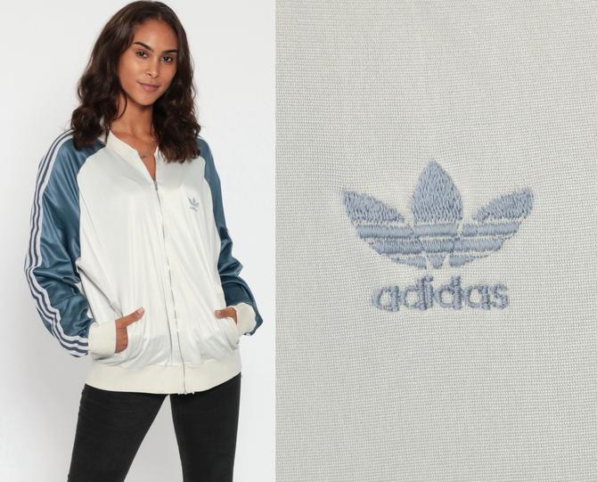 Adidas Track Jacket Zip Up Jacket 80s White Blue Streetwear Retro Sports 1980s Striped Vintage Old School Small Medium By Shopexile From Shop Exile Of Los Angeles Ca Attic