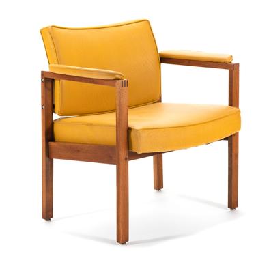 Mid Century Modern Lounge Chair in Walnut in Original Mustard Fabric 
