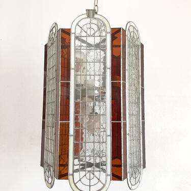 vintage mid century xl architectural stained glass pendant lamp art deco 