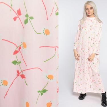 Floral Maxi Dress Caftan 70s Hippie Baby Pink Pastel Print Kaftan Boho Dress Long sleeve Bohemian Vintage Festival Retro 2xl xxl Plus Size 