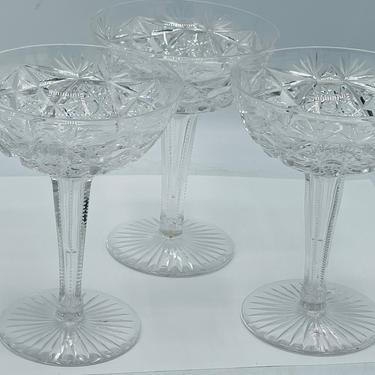Rare Antique Libbey &amp;quot;Colonna&amp;quot; pattern American Brilliant Cut Crystal- Signed Coupe Glasses- Set of three circa 1896- 1906 