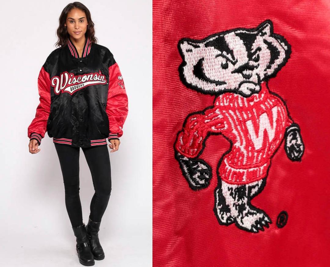 Wisconsin Badgers Jacket University Letterman Satin Bomber