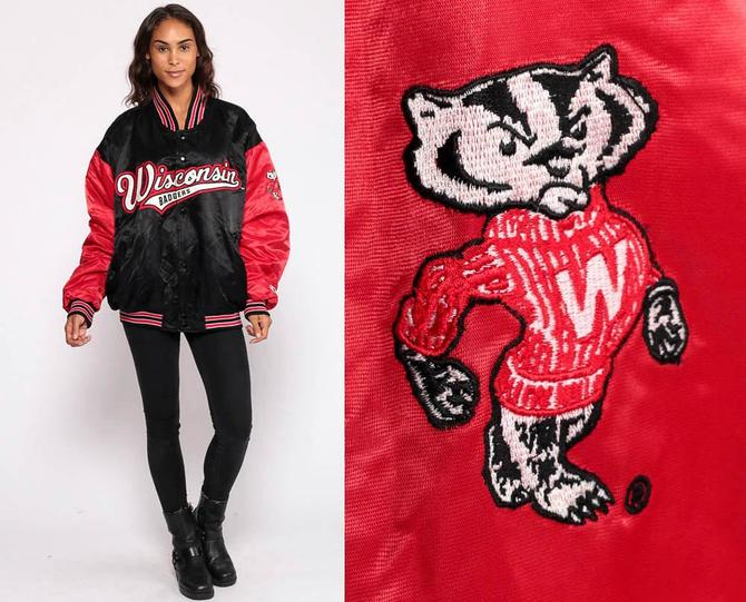 Wisconsin Badgers Jacket University Letterman Satin Bomber