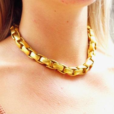 Vintage Signed Morris Modernist Gold Plated Choker Necklace, Chunky/Thick Gold Link Choker, Statement Necklace, Robert Lee Morris 