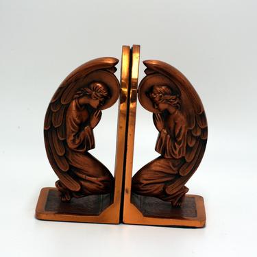 vintage copper angel bookends/praying angels/religious bookends 