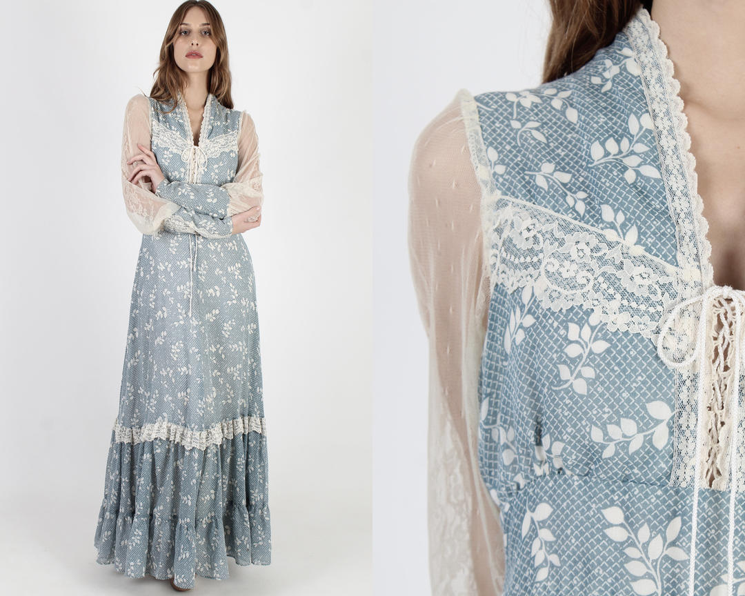 Vintage Blue Lace Gunne Sax Maxi Dress 70s Long Poet | American Archive ...