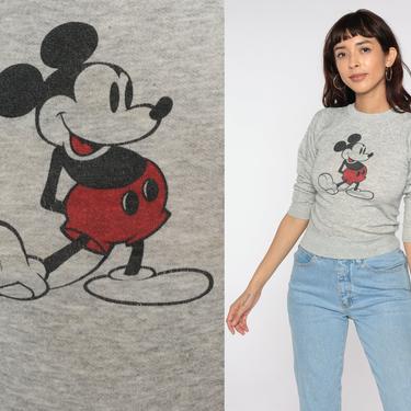 Mickey Mouse Sweatshirt -- 80s Grey Disney Sweater Disneyland Shirt Raglan Sleeve Grunge Shirt Cartoon Crewneck Vintage 2xs xxs Tiny Fit 