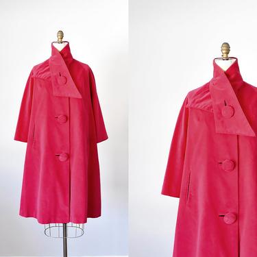 Marguerite 1960s fuchsia velvet swing coat, plus size vintage, velvet coat 