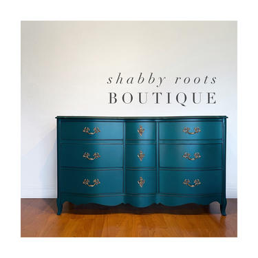 NEW! Beautiful Turquoise blue green dresser French Provincial chest of drawers with brass hardware 9 drawers San Francisco CA by Shab