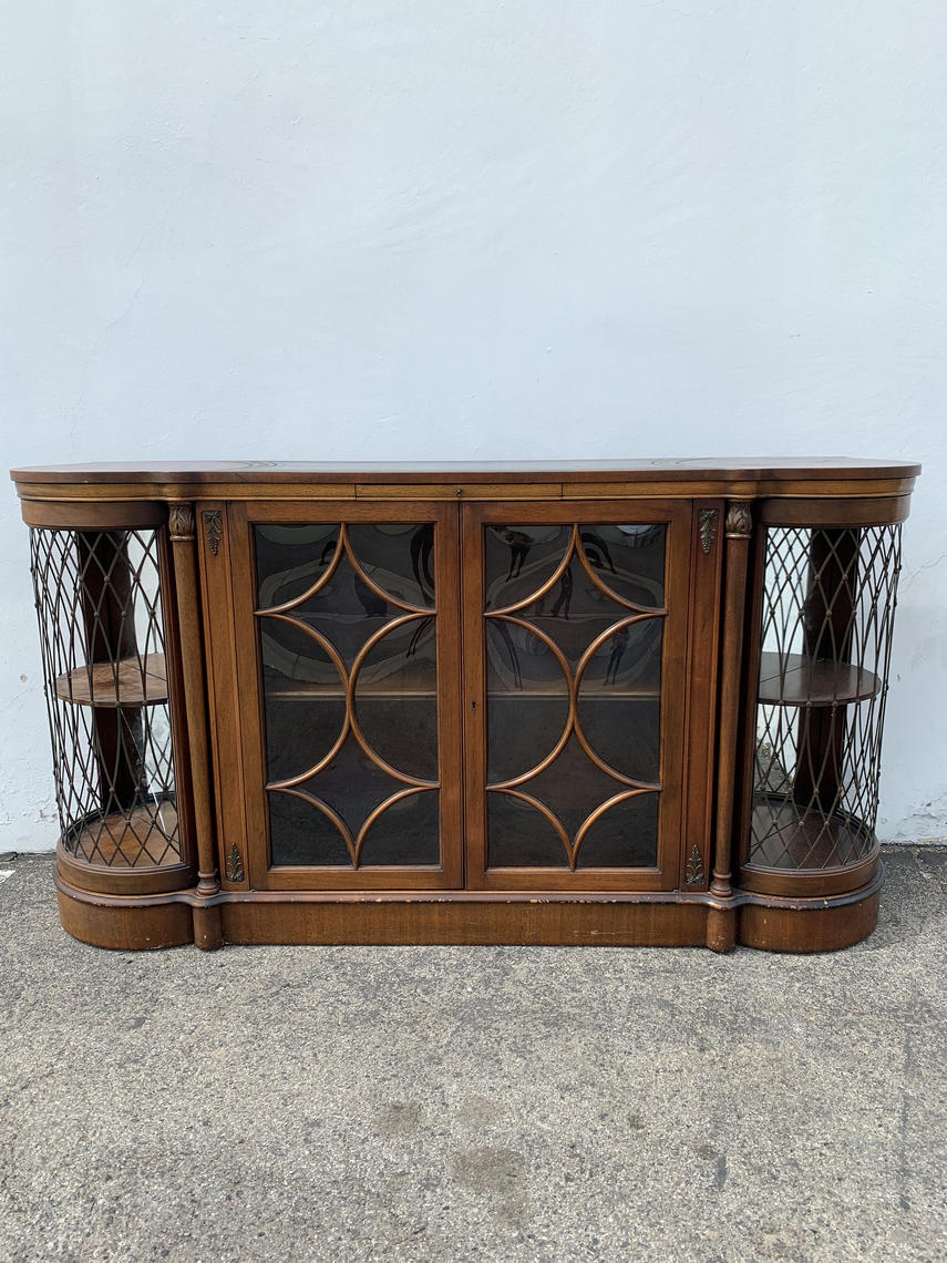 Antique Sideboard Credenza Curio Hutch Buffet Leather Italian