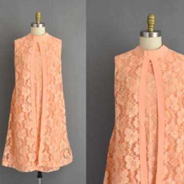 vintage 60s dress | Adorable Orange Sherbet Floral Lace Cocktail Party Dress | Large | 1960s vintage dress 