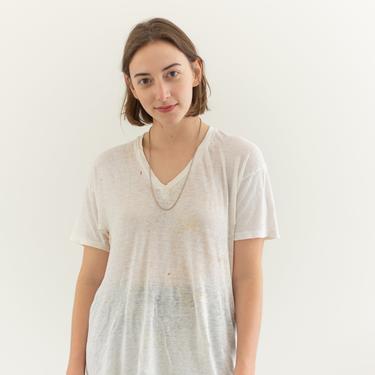 Vintage Cotton White V Neck Tee T Shirt | Semi sheer