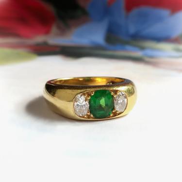 Vintage Tsavorite Green Garnet Diamond Ring 18K Yellow Gold 