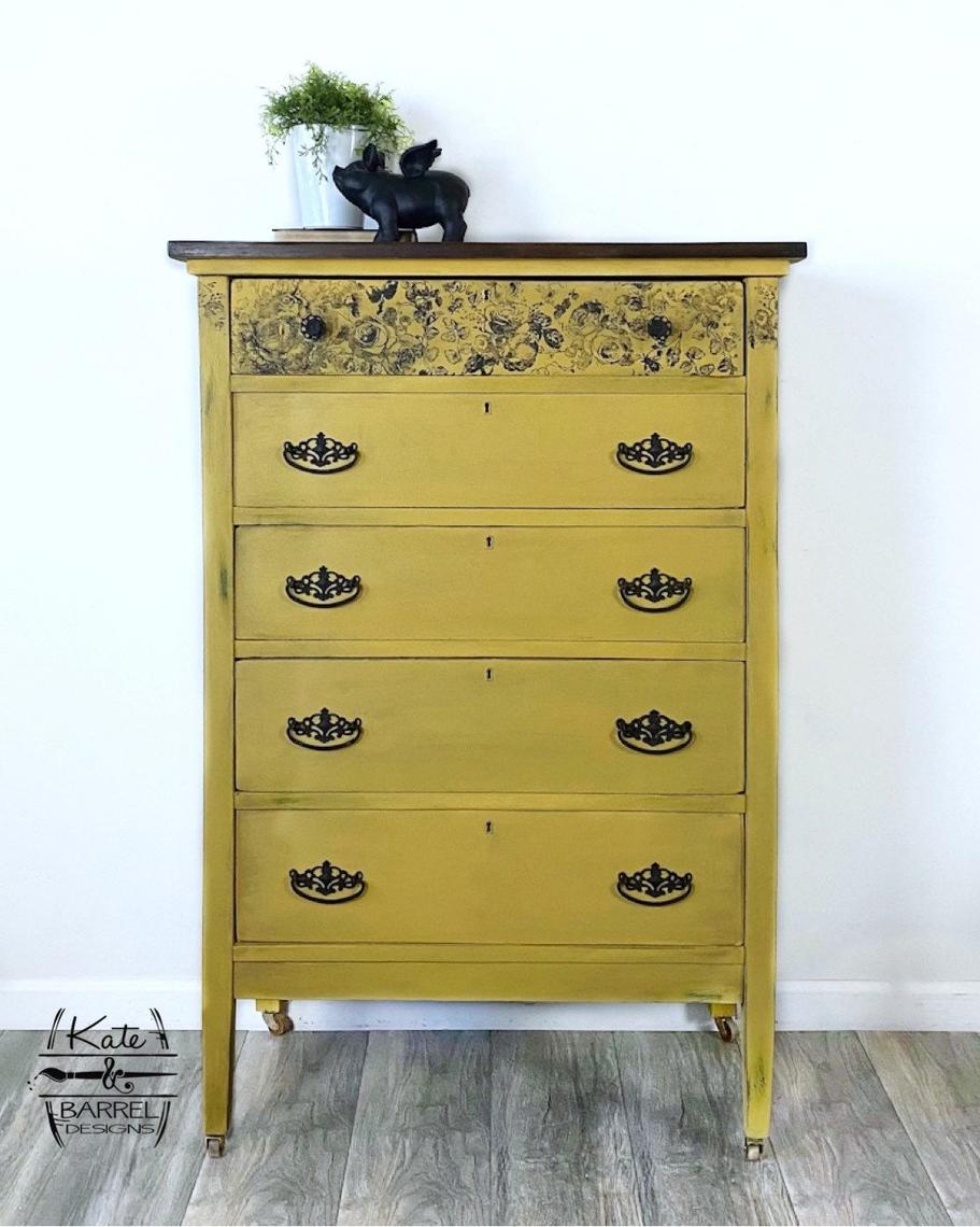 Vintage Tall Five Drawer Dresser, Yellow, Farmhouse, Boho Kate & Barrel Designs Tucson, AZ