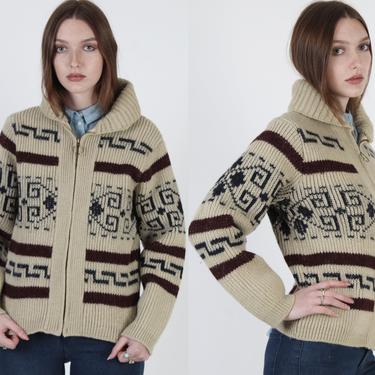Vintage 1970s Dude Costume Sweater / 70s Mens Westerley Wool Zip Up Cowichan Jacket Small S 