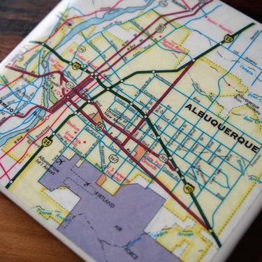 1975 Albuquerque New Mexico Map Coaster. Vintage New Mexico Décor. Southwest Map. Albuquerque Gift. University of New Mexico. US Travel Gift 