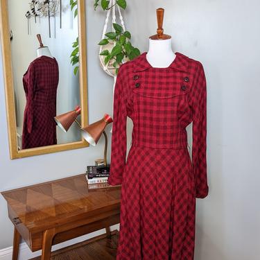 Vintage Dark Red and Burgundy Plaid Oleg Cassini Dress 