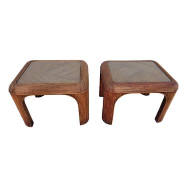 Pair Pencil Reed Rattan Wave End Tables Gabriella Crespi Style 