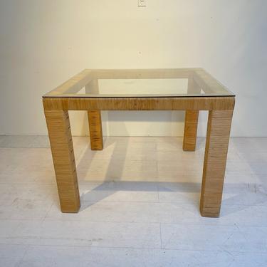 Wrapped Rattan Square Dining Table with Glass Top - Vintage 
