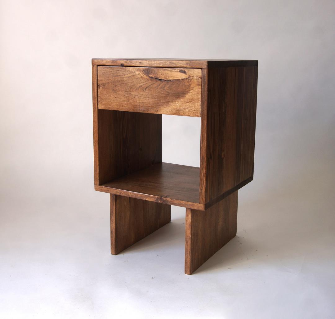 Reclaimed Pine Wood Nightstand, Minimal Design End table, Simple Side