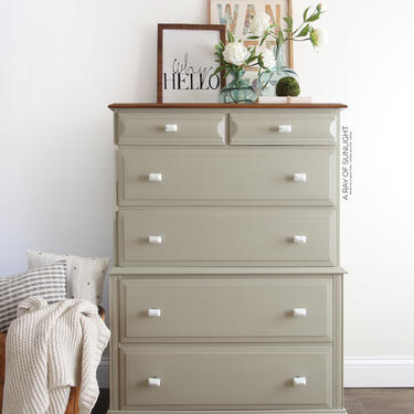Tall Green Dresser - Painted Furniture, Vintage Dresser, Farmhouse Decor, Green Highboy, Chest of Drawers, Modern Dresser, Highboy Dresser 