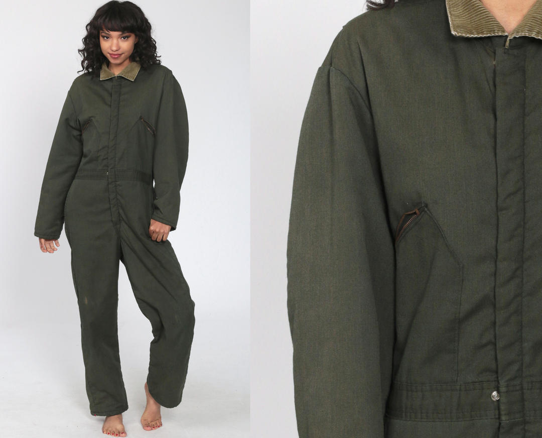 Quilted Coveralls Pants Work Boilersuit Olive Green Workwear 80s Insulated Shop Exile Tucson, AZ