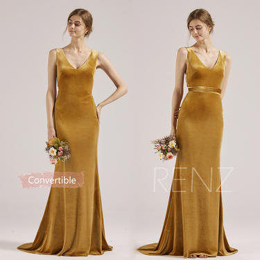 Ginger Velvet Dress Gold Velvet Bridesmaid Dress , Velvet Long