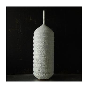 SHIPS NOW- 22&amp;quot; tall stoneware ribbed bottle vase glazed in a textural crater white 