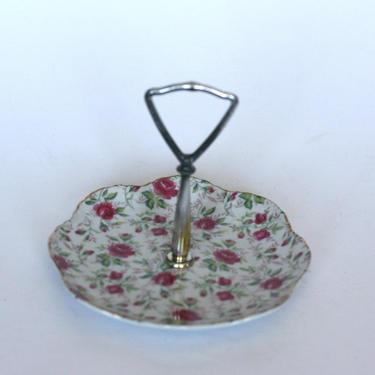 vintage lefton rose bon bon plate with handle hand painted made in japan 