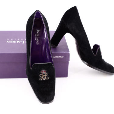 90s Ralph Lauren velvet high heels sz 8 / vintage 1990s