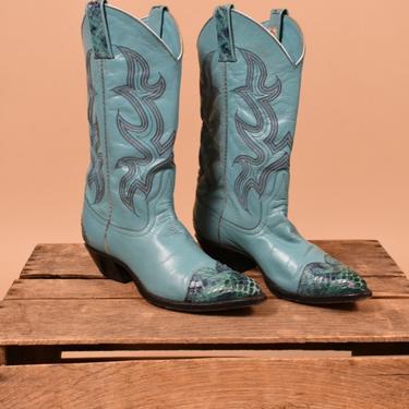 Blue Leather Cowboy Boots By Creations by Lana, 6