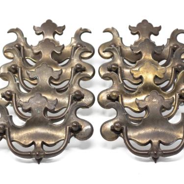 Set of 8 Antique Chippendale Style Brass Drawer Pulls, Vintage Furniture Bail Pulls 