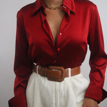 Red silk sale blouse outfit